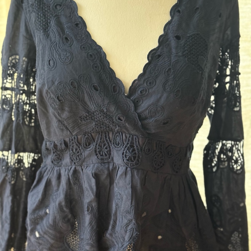 Sail to Sable Black Lace Long Sleeve Top